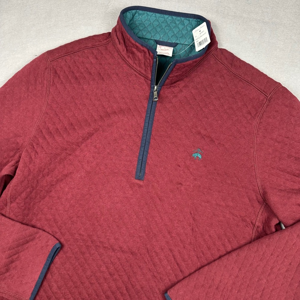 Brooks Brothers Mens Quilted Quarter Zip Pullover Burgundy Red Large NEW